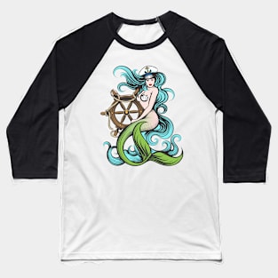 Mermaid with Steering Wheel Baseball T-Shirt